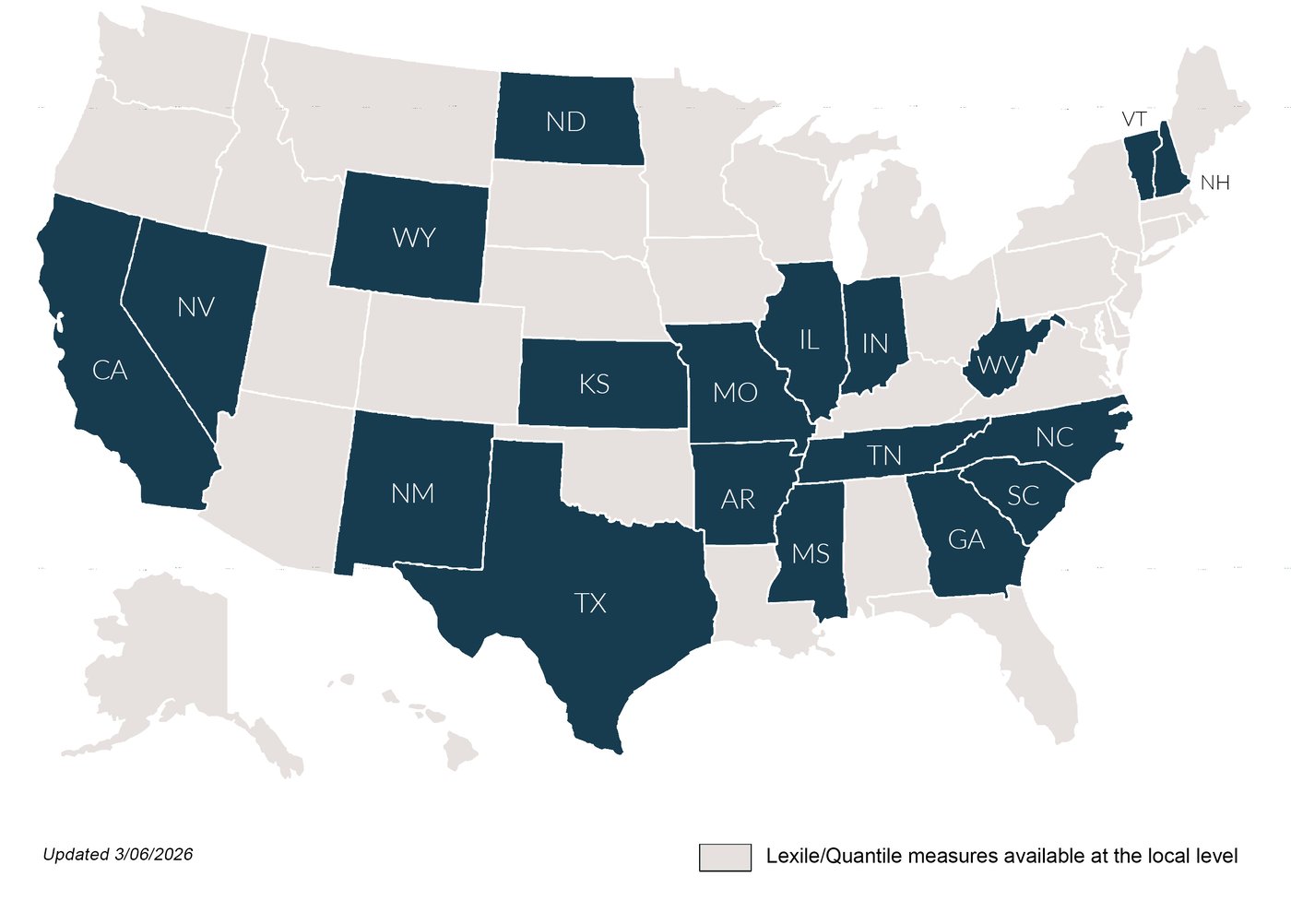 State education agencies across the United States report Lexile and Quantile measures from state assessments.